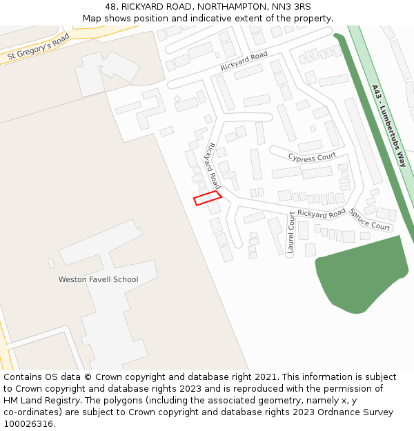 48, RICKYARD ROAD, NORTHAMPTON, NN3 3RS: Location map and indicative extent of plot