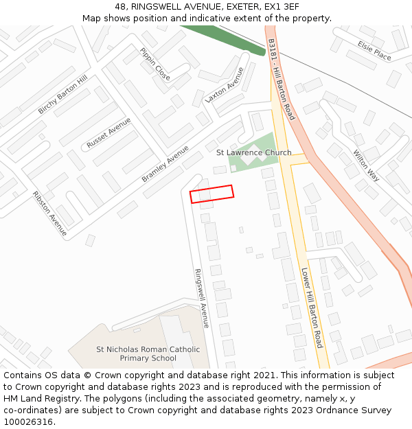 48, RINGSWELL AVENUE, EXETER, EX1 3EF: Location map and indicative extent of plot