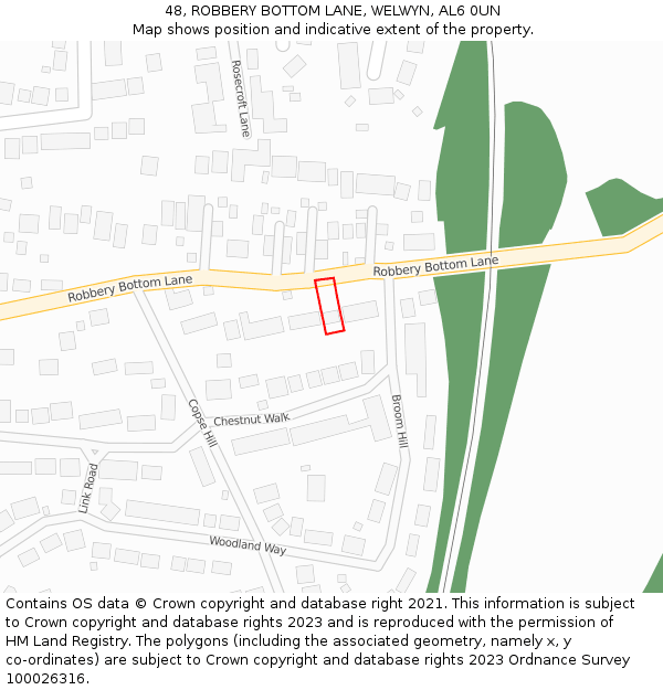 48, ROBBERY BOTTOM LANE, WELWYN, AL6 0UN: Location map and indicative extent of plot