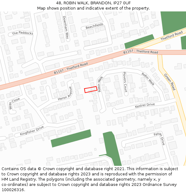 48, ROBIN WALK, BRANDON, IP27 0UF: Location map and indicative extent of plot