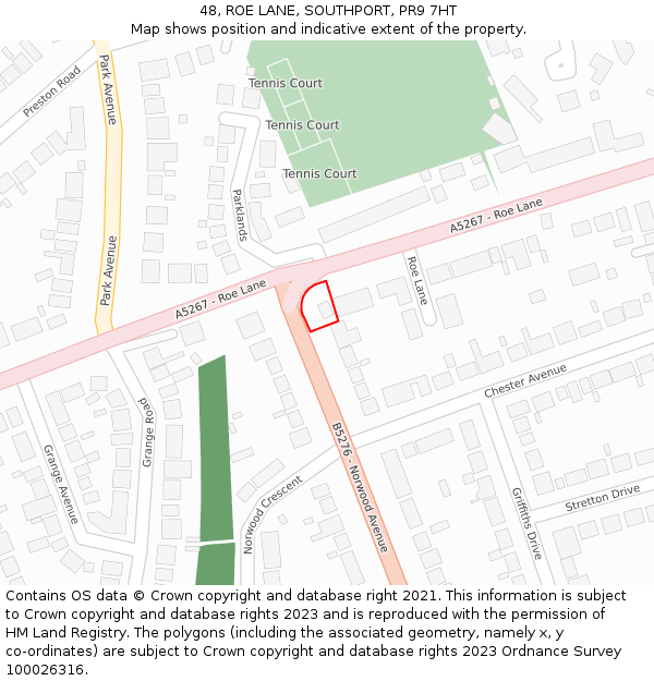 48, ROE LANE, SOUTHPORT, PR9 7HT: Location map and indicative extent of plot