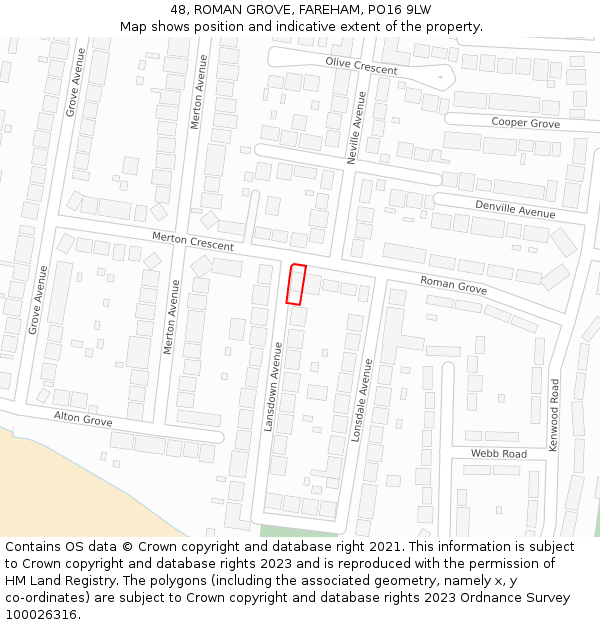 48, ROMAN GROVE, FAREHAM, PO16 9LW: Location map and indicative extent of plot