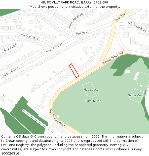 48, ROMILLY PARK ROAD, BARRY, CF62 6RR: Location map and indicative extent of plot