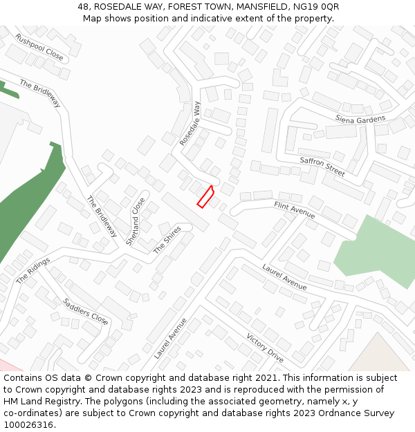 48, ROSEDALE WAY, FOREST TOWN, MANSFIELD, NG19 0QR: Location map and indicative extent of plot