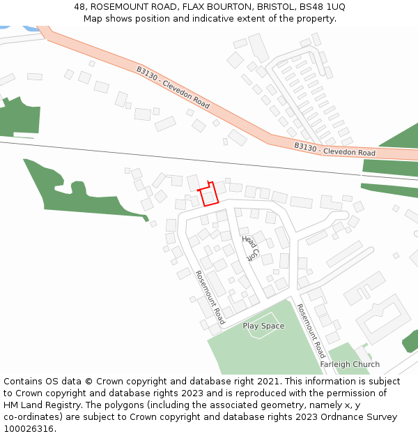 48, ROSEMOUNT ROAD, FLAX BOURTON, BRISTOL, BS48 1UQ: Location map and indicative extent of plot