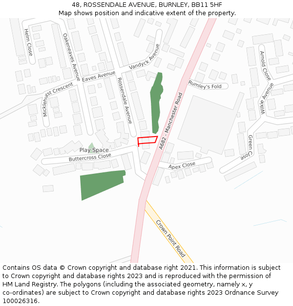 48, ROSSENDALE AVENUE, BURNLEY, BB11 5HF: Location map and indicative extent of plot