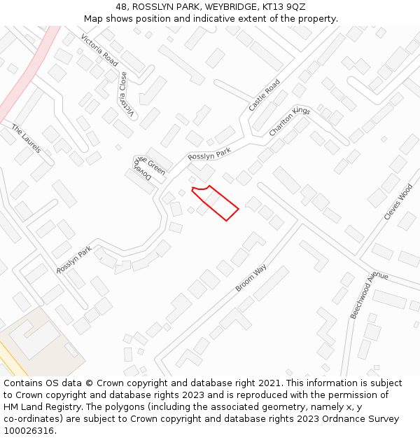 48, ROSSLYN PARK, WEYBRIDGE, KT13 9QZ: Location map and indicative extent of plot