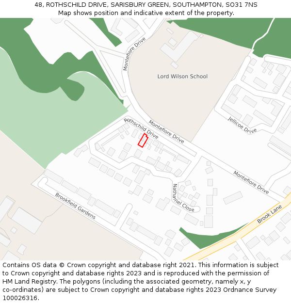 48, ROTHSCHILD DRIVE, SARISBURY GREEN, SOUTHAMPTON, SO31 7NS: Location map and indicative extent of plot