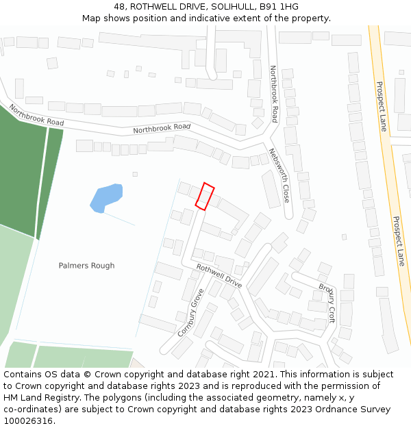 48, ROTHWELL DRIVE, SOLIHULL, B91 1HG: Location map and indicative extent of plot
