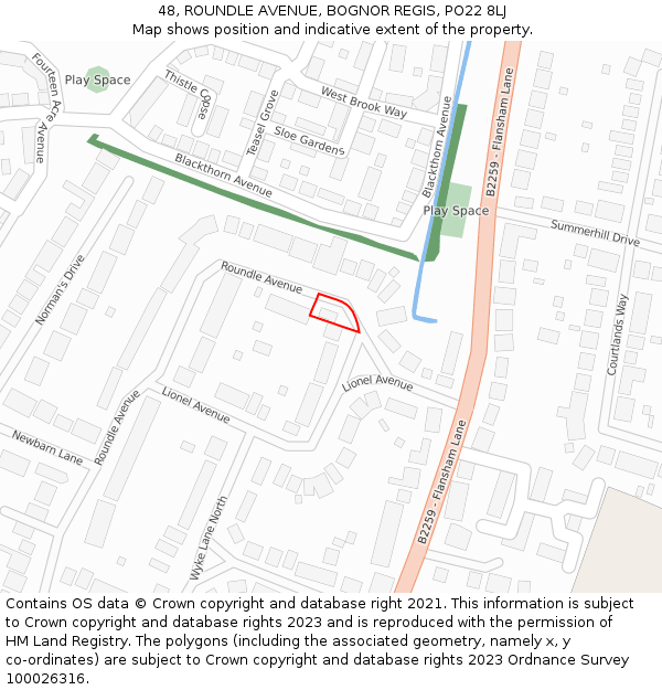 48, ROUNDLE AVENUE, BOGNOR REGIS, PO22 8LJ: Location map and indicative extent of plot