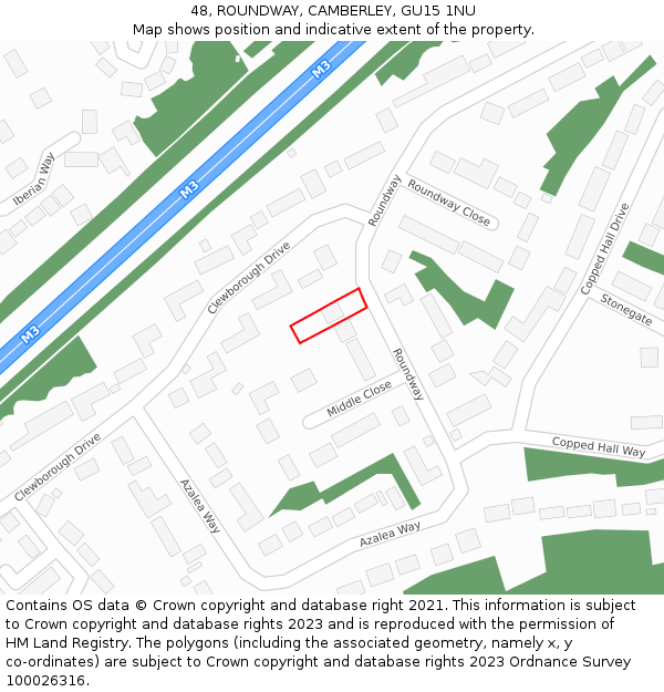 48, ROUNDWAY, CAMBERLEY, GU15 1NU: Location map and indicative extent of plot