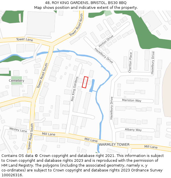 48, ROY KING GARDENS, BRISTOL, BS30 8BQ: Location map and indicative extent of plot