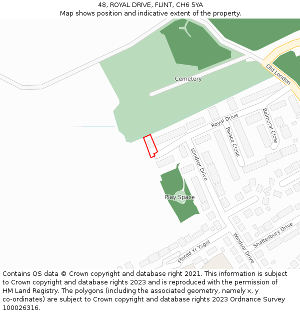 48, ROYAL DRIVE, FLINT, CH6 5YA: Location map and indicative extent of plot