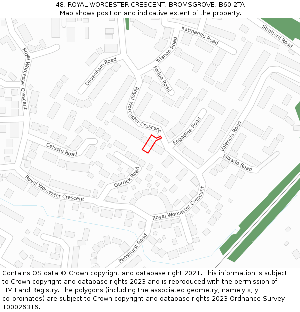 48, ROYAL WORCESTER CRESCENT, BROMSGROVE, B60 2TA: Location map and indicative extent of plot