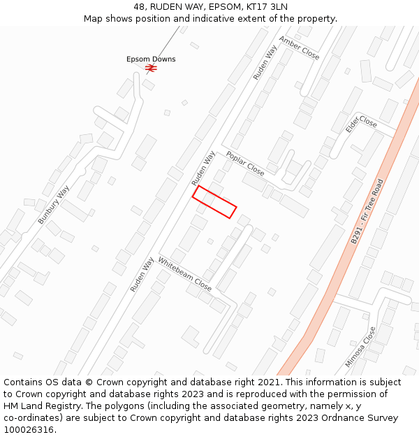 48, RUDEN WAY, EPSOM, KT17 3LN: Location map and indicative extent of plot