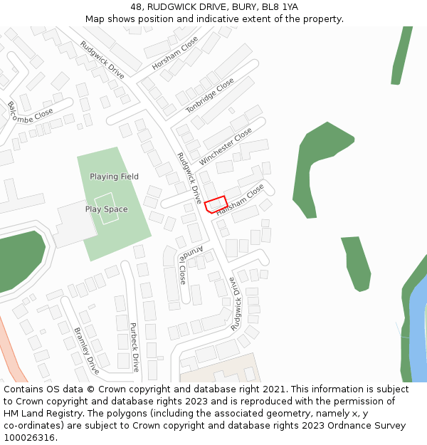 48, RUDGWICK DRIVE, BURY, BL8 1YA: Location map and indicative extent of plot