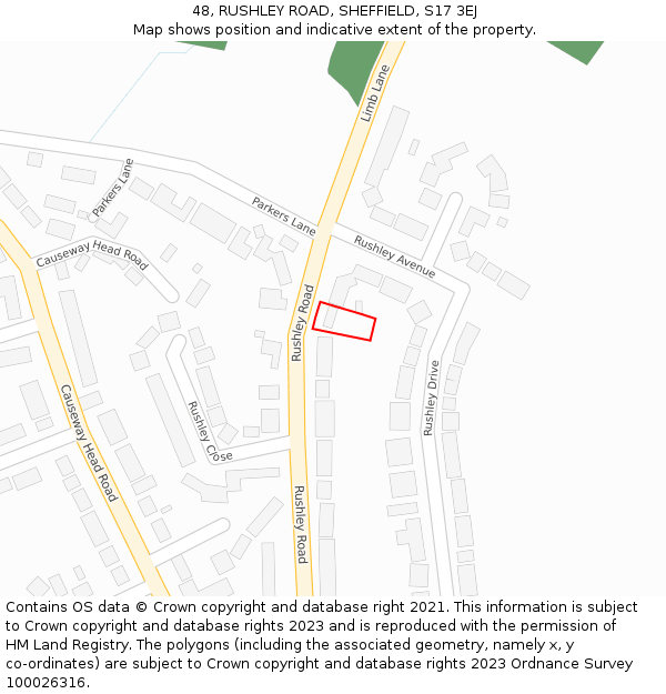 48, RUSHLEY ROAD, SHEFFIELD, S17 3EJ: Location map and indicative extent of plot