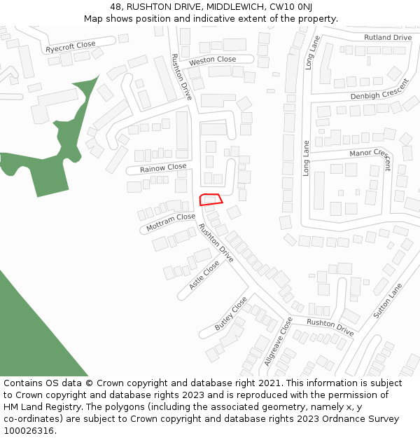 48, RUSHTON DRIVE, MIDDLEWICH, CW10 0NJ: Location map and indicative extent of plot