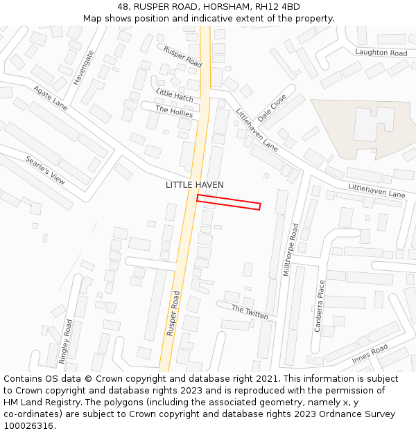 48, RUSPER ROAD, HORSHAM, RH12 4BD: Location map and indicative extent of plot