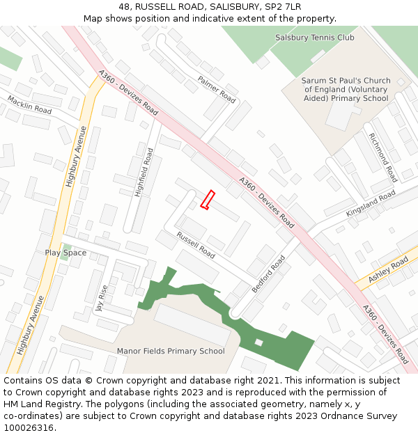 48, RUSSELL ROAD, SALISBURY, SP2 7LR: Location map and indicative extent of plot