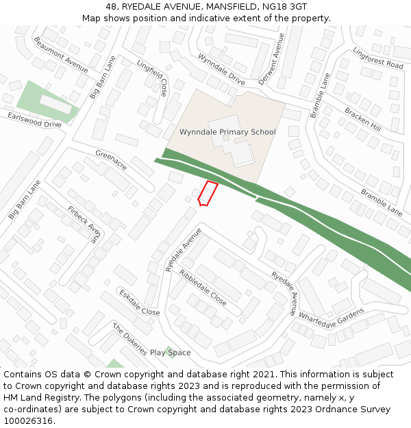 48, RYEDALE AVENUE, MANSFIELD, NG18 3GT: Location map and indicative extent of plot