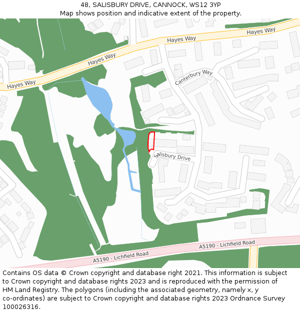 48, SALISBURY DRIVE, CANNOCK, WS12 3YP: Location map and indicative extent of plot