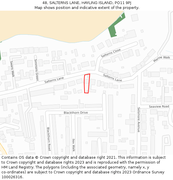 48, SALTERNS LANE, HAYLING ISLAND, PO11 9PJ: Location map and indicative extent of plot