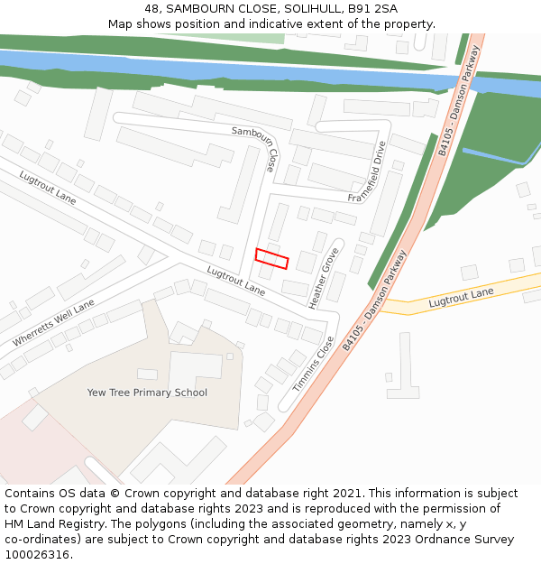 48, SAMBOURN CLOSE, SOLIHULL, B91 2SA: Location map and indicative extent of plot