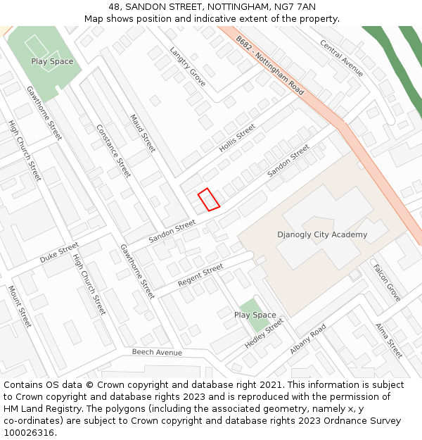 48, SANDON STREET, NOTTINGHAM, NG7 7AN: Location map and indicative extent of plot