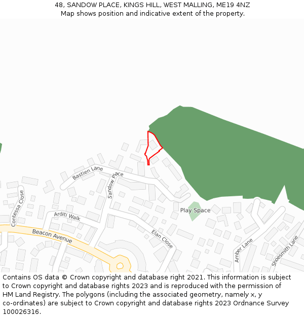 48, SANDOW PLACE, KINGS HILL, WEST MALLING, ME19 4NZ: Location map and indicative extent of plot