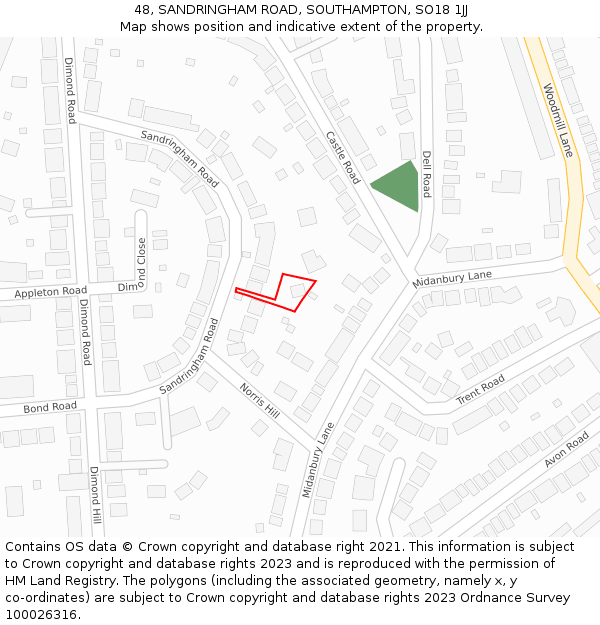 48, SANDRINGHAM ROAD, SOUTHAMPTON, SO18 1JJ: Location map and indicative extent of plot