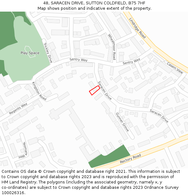 48, SARACEN DRIVE, SUTTON COLDFIELD, B75 7HF: Location map and indicative extent of plot