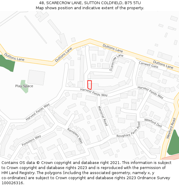48, SCARECROW LANE, SUTTON COLDFIELD, B75 5TU: Location map and indicative extent of plot