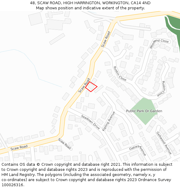 48, SCAW ROAD, HIGH HARRINGTON, WORKINGTON, CA14 4ND: Location map and indicative extent of plot