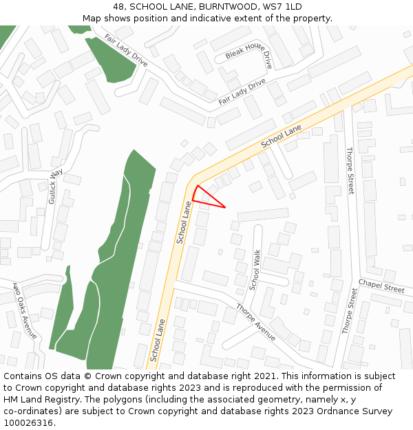 48, SCHOOL LANE, BURNTWOOD, WS7 1LD: Location map and indicative extent of plot