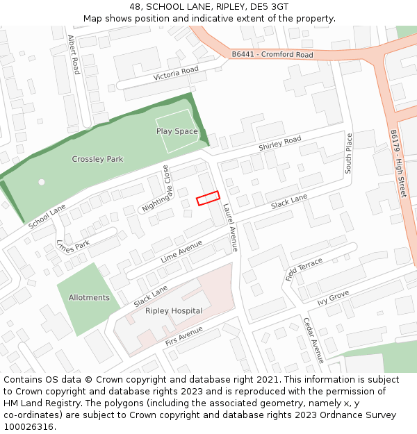 48, SCHOOL LANE, RIPLEY, DE5 3GT: Location map and indicative extent of plot