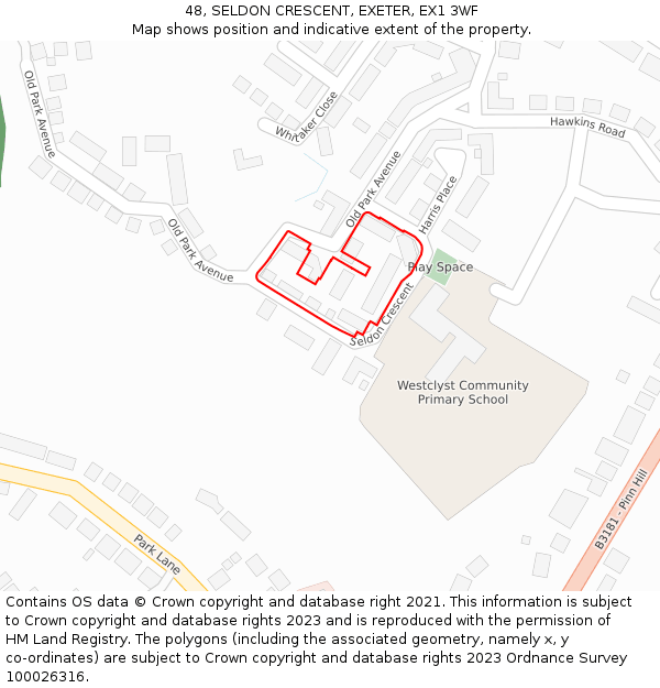 48, SELDON CRESCENT, EXETER, EX1 3WF: Location map and indicative extent of plot