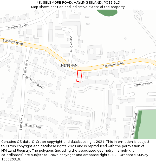 48, SELSMORE ROAD, HAYLING ISLAND, PO11 9LD: Location map and indicative extent of plot