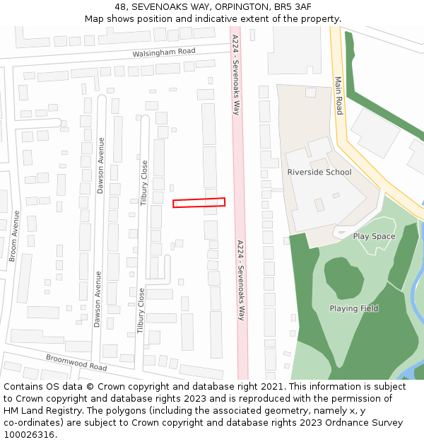 48, SEVENOAKS WAY, ORPINGTON, BR5 3AF: Location map and indicative extent of plot