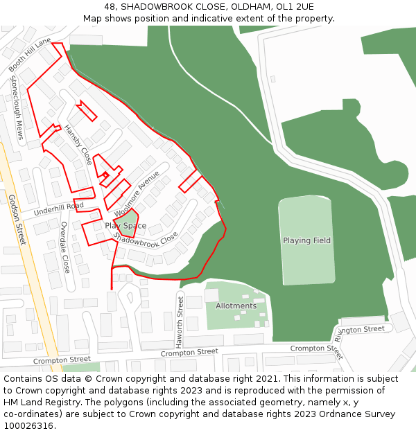 48, SHADOWBROOK CLOSE, OLDHAM, OL1 2UE: Location map and indicative extent of plot