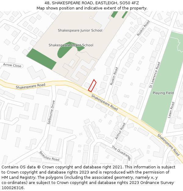 48, SHAKESPEARE ROAD, EASTLEIGH, SO50 4FZ: Location map and indicative extent of plot