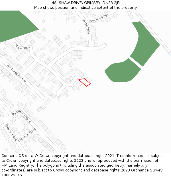 48, SHAW DRIVE, GRIMSBY, DN33 2JB: Location map and indicative extent of plot