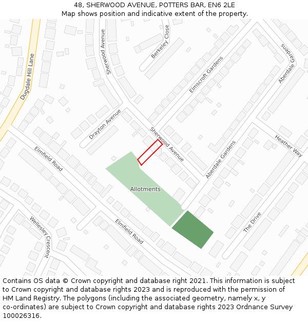 48, SHERWOOD AVENUE, POTTERS BAR, EN6 2LE: Location map and indicative extent of plot