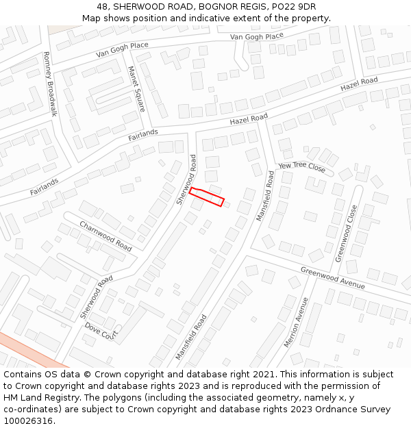 48, SHERWOOD ROAD, BOGNOR REGIS, PO22 9DR: Location map and indicative extent of plot