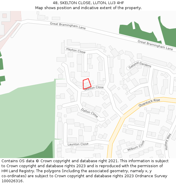 48, SKELTON CLOSE, LUTON, LU3 4HF: Location map and indicative extent of plot