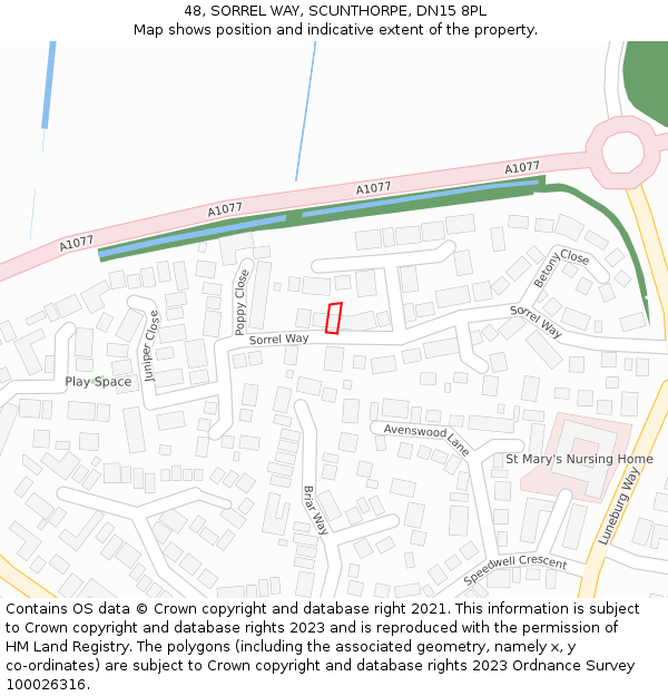 48, SORREL WAY, SCUNTHORPE, DN15 8PL: Location map and indicative extent of plot