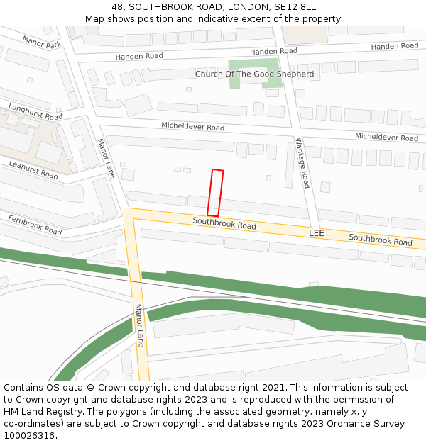 48, SOUTHBROOK ROAD, LONDON, SE12 8LL: Location map and indicative extent of plot