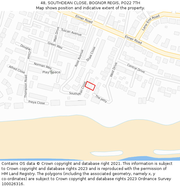 48, SOUTHDEAN CLOSE, BOGNOR REGIS, PO22 7TH: Location map and indicative extent of plot