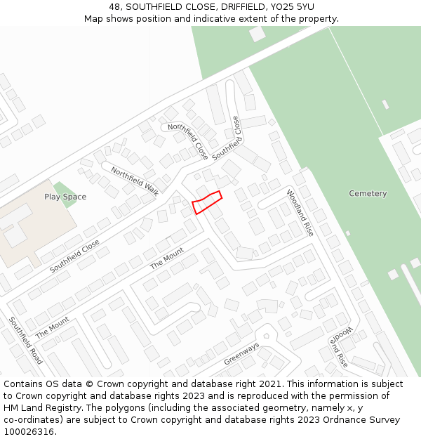 48, SOUTHFIELD CLOSE, DRIFFIELD, YO25 5YU: Location map and indicative extent of plot