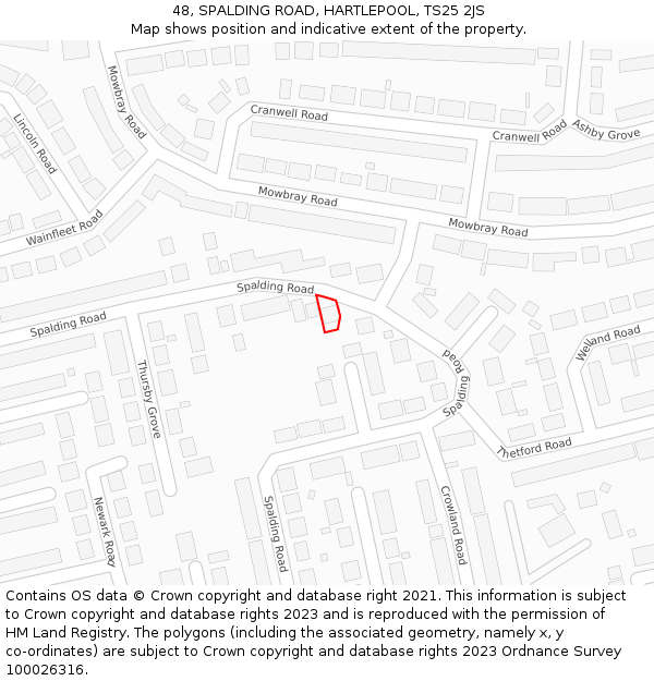 48, SPALDING ROAD, HARTLEPOOL, TS25 2JS: Location map and indicative extent of plot